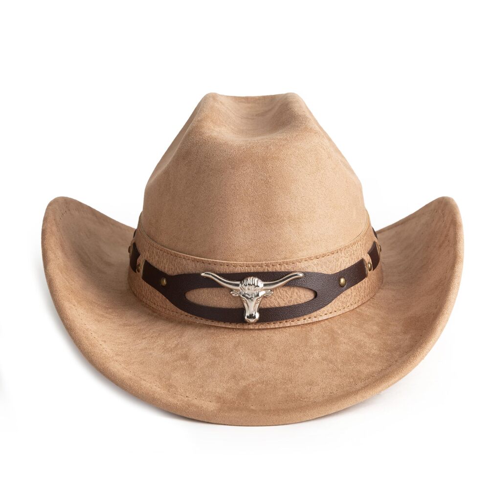 1313 Cowboy Hats Wide Brim Felt Hats with Cow Belt Buckle EE Brown